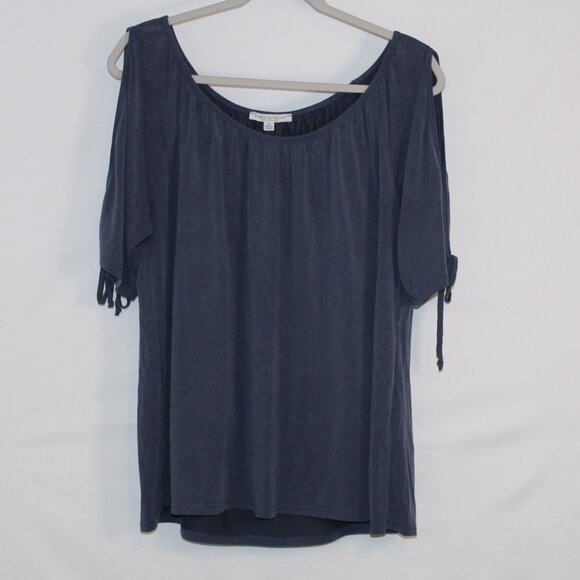 Green Envelope Tops - Green Envelope bluish-gray cold-shoulder round neck loose fit top XL